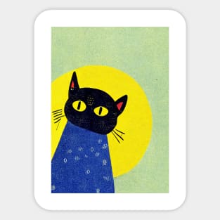 Got Chicken Cat Retro Poster Vintage Art Cat Wall Green Yellow Illustration Sticker